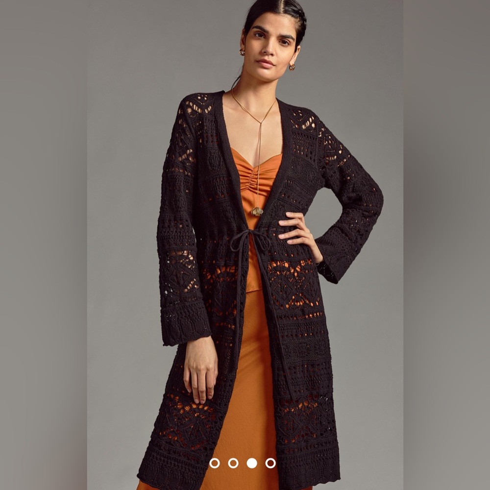 Anthropologie Pointelle Cardigan Sweater - Black, size small
